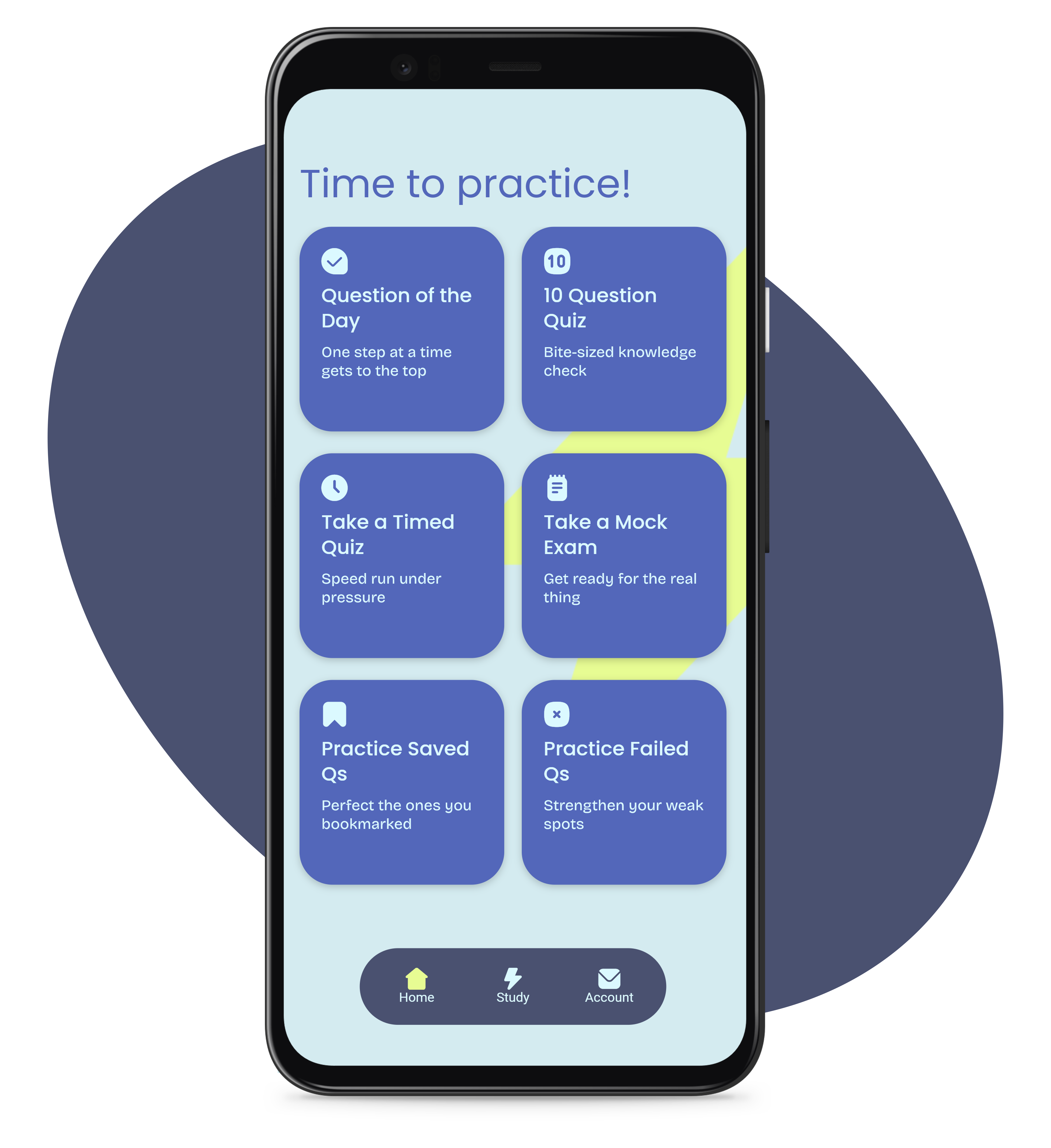 CertifyIQ exam prep app showing practice test home screen for electricians and plumbers